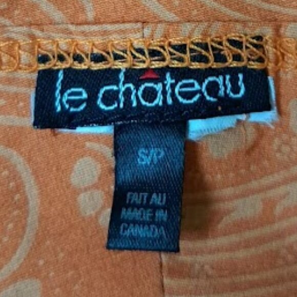 Orange with cream pattern crop top tied at neck and back Small Le Chateau - Picture 8 of 12
